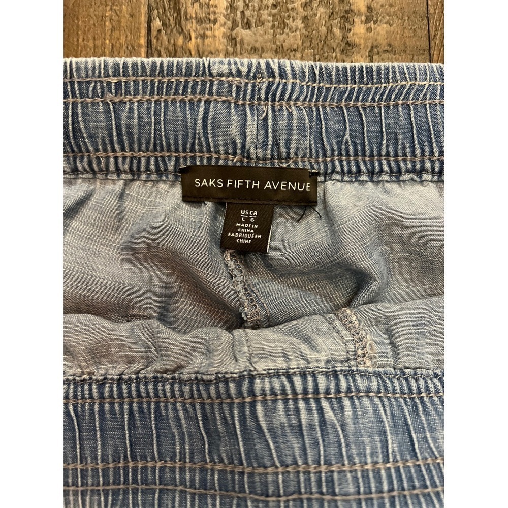 SAKS Fifth Avenue 100% Lyocell Shorts, with Fringe Accents & Drawstring, Size L - Picture 5 of 6
